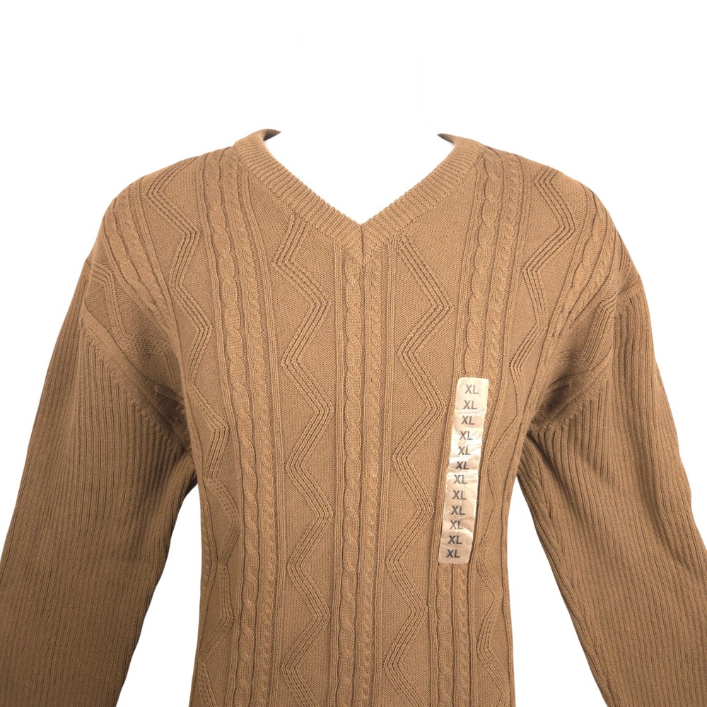 Lyle Scott Scotland Men's Brown Cable Knit V Neck Sweater XL 100% Cotton